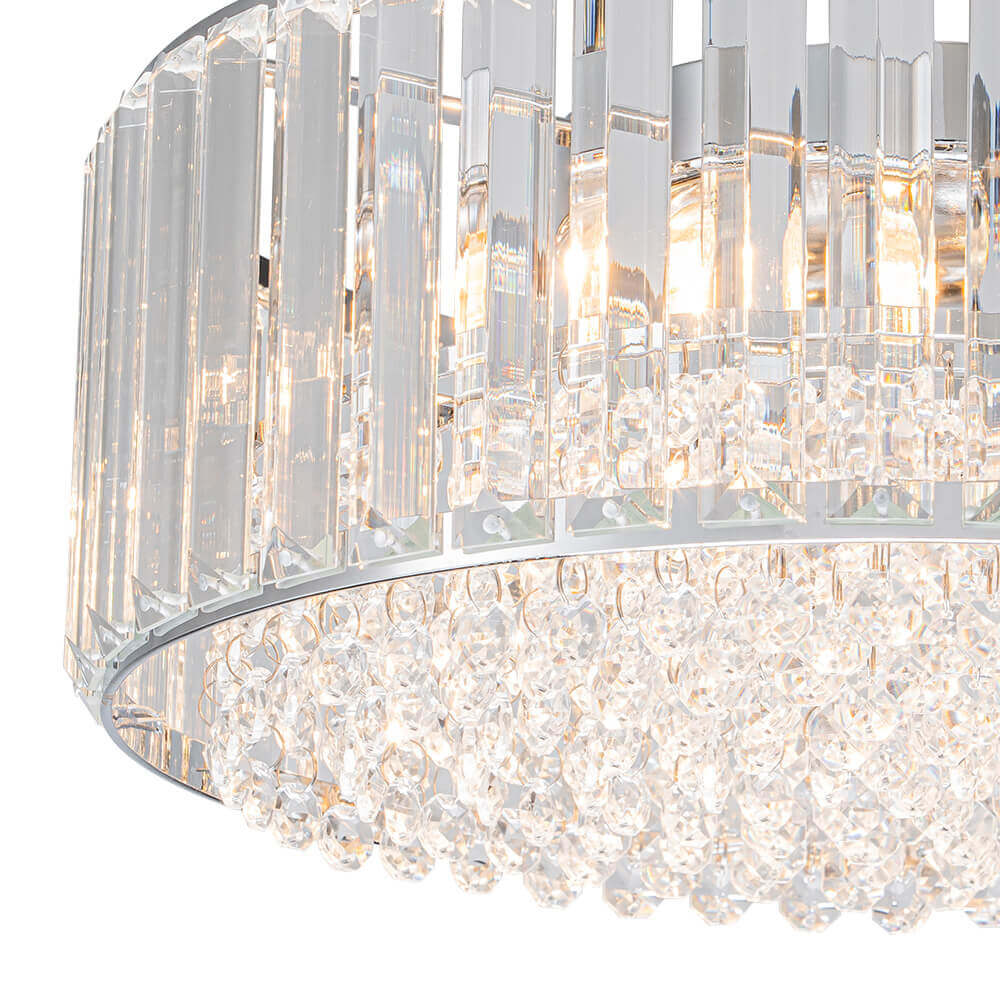 Plafonnier cristal rond 3 lumières noir chrome dimmable 35cm Salon Chambre Moderne