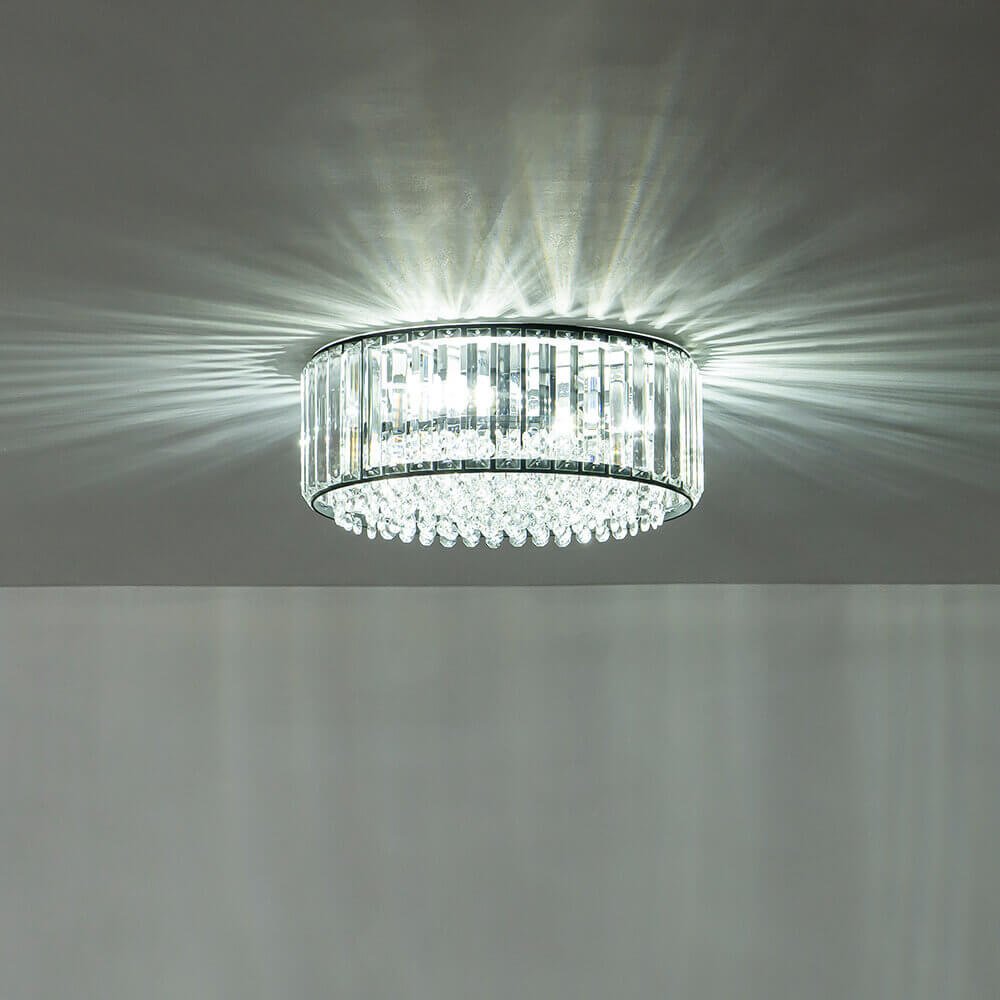Plafonnier cristal rond 3 lumières noir chrome dimmable 35cm Salon Chambre Moderne