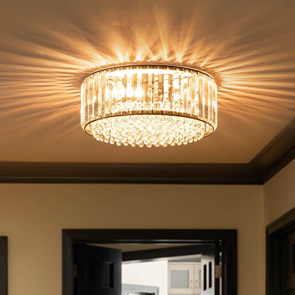 Plafonnier cristal rond 3 lumières noir chrome dimmable 35cm Salon Chambre Moderne