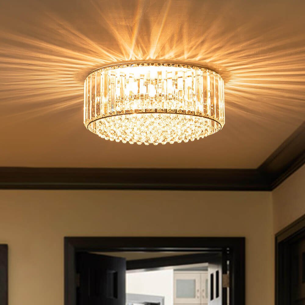 Plafonnier cristal rond 3 lumières noir chrome dimmable 35cm Salon Chambre Moderne