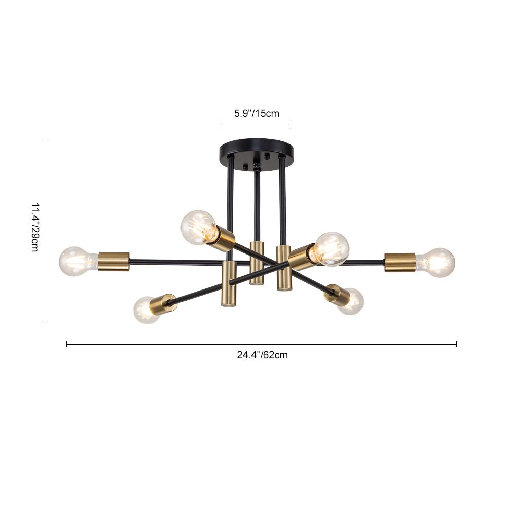 Plafonnier Sputnik 6 ou 8 lumières métal noir 62-103cm Rétro Moderne Salon Dimmable