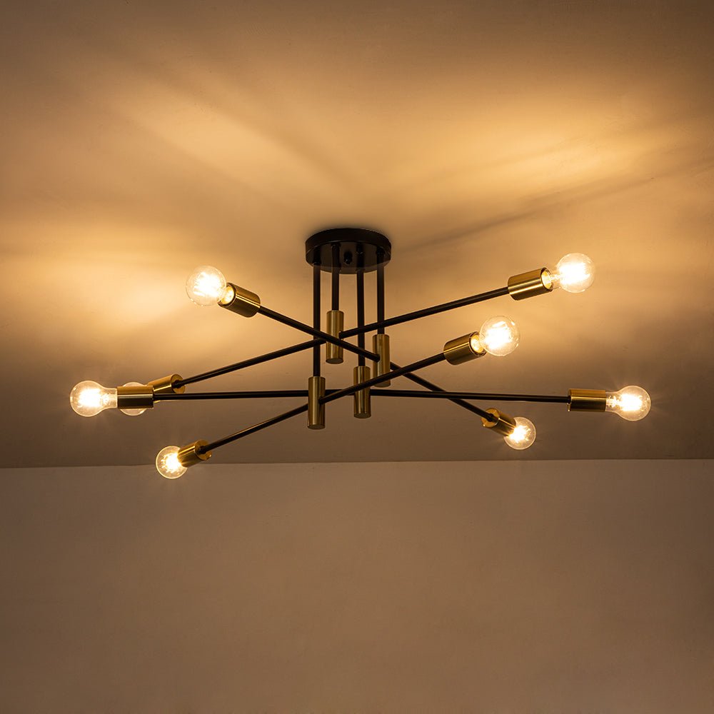 Plafonnier Sputnik 6 ou 8 lumières métal noir 62-103cm Rétro Moderne Salon Dimmable