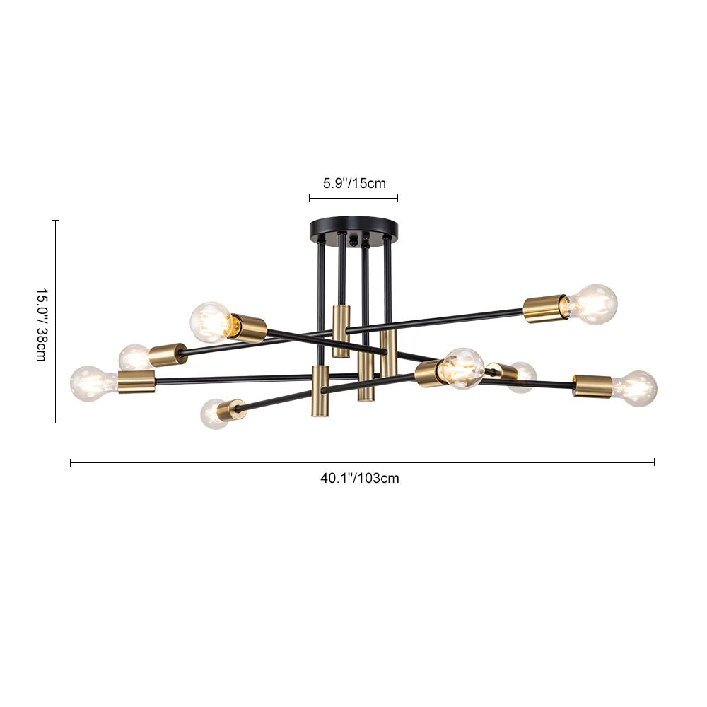 Plafonnier Sputnik 6 ou 8 lumières métal noir 62-103cm Rétro Moderne Salon Dimmable