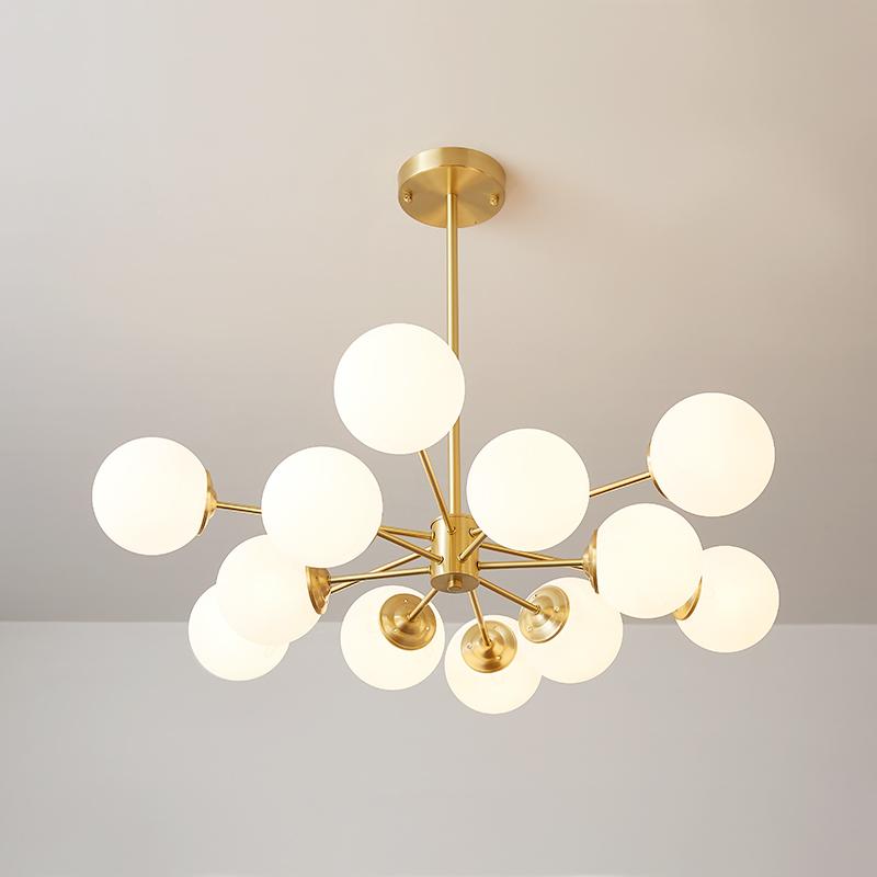 Moderne Sputnik-Kronleuchter mit Opalglaskugeln in Gold oder Schwarz – dimmbare Design-Hängelampe 6, 8 oder 12 Flammen | Restfield