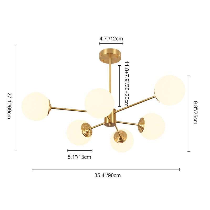 Moderne Sputnik-Kronleuchter mit Opalglaskugeln in Gold oder Schwarz – dimmbare Design-Hängelampe 6, 8 oder 12 Flammen | Restfield