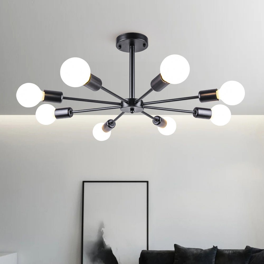 Moderne Sputnik Deckenleuchte mit 8 Armen in Schwarz, Messing, Chrom oder Nickel – Semi Flush Design 60 cm | Restfield