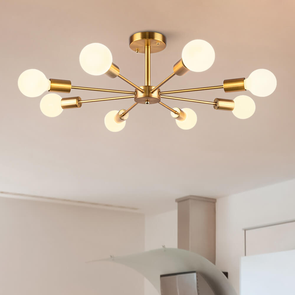 Moderne Sputnik Deckenleuchte mit 8 Armen in Schwarz, Messing, Chrom oder Nickel – Semi Flush Design 60 cm | Restfield