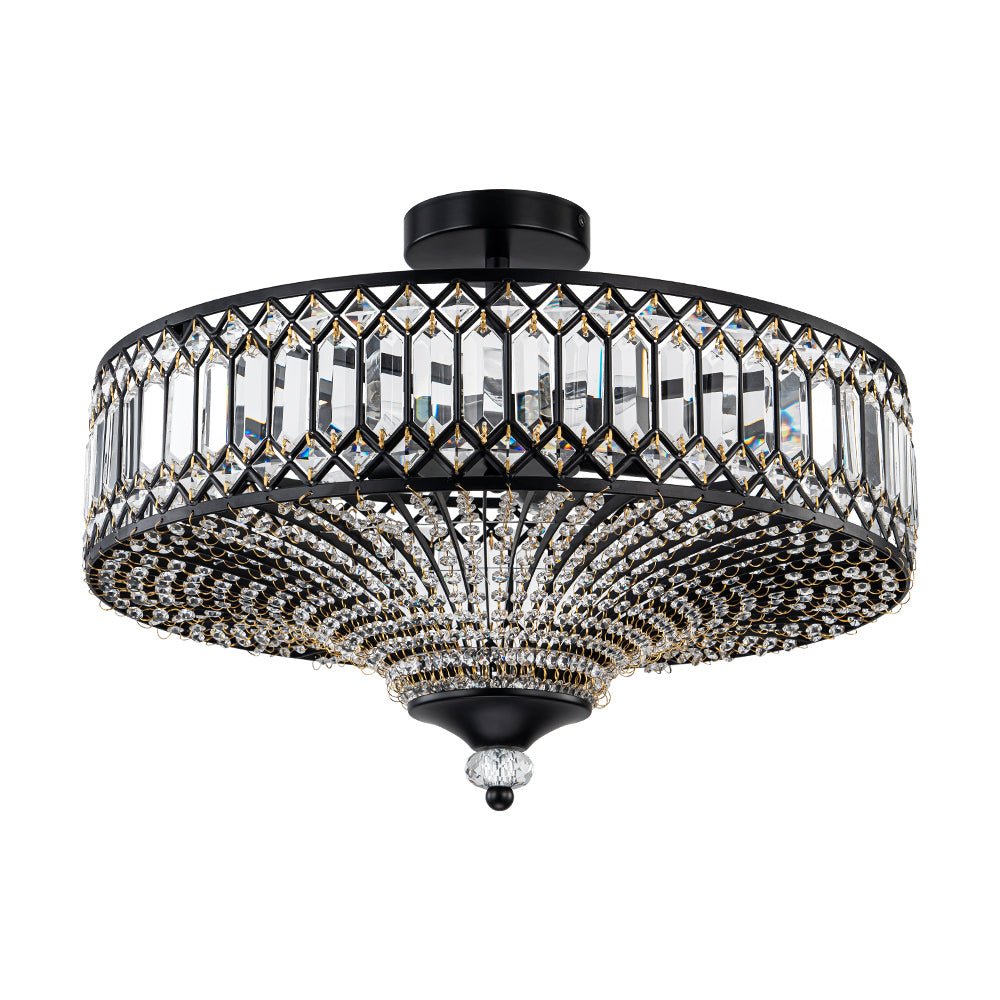 Plafonnier en cristal de luxe avec design tambour en laiton noir ou chrome – plafonnier glamour 50 cm | Restfield