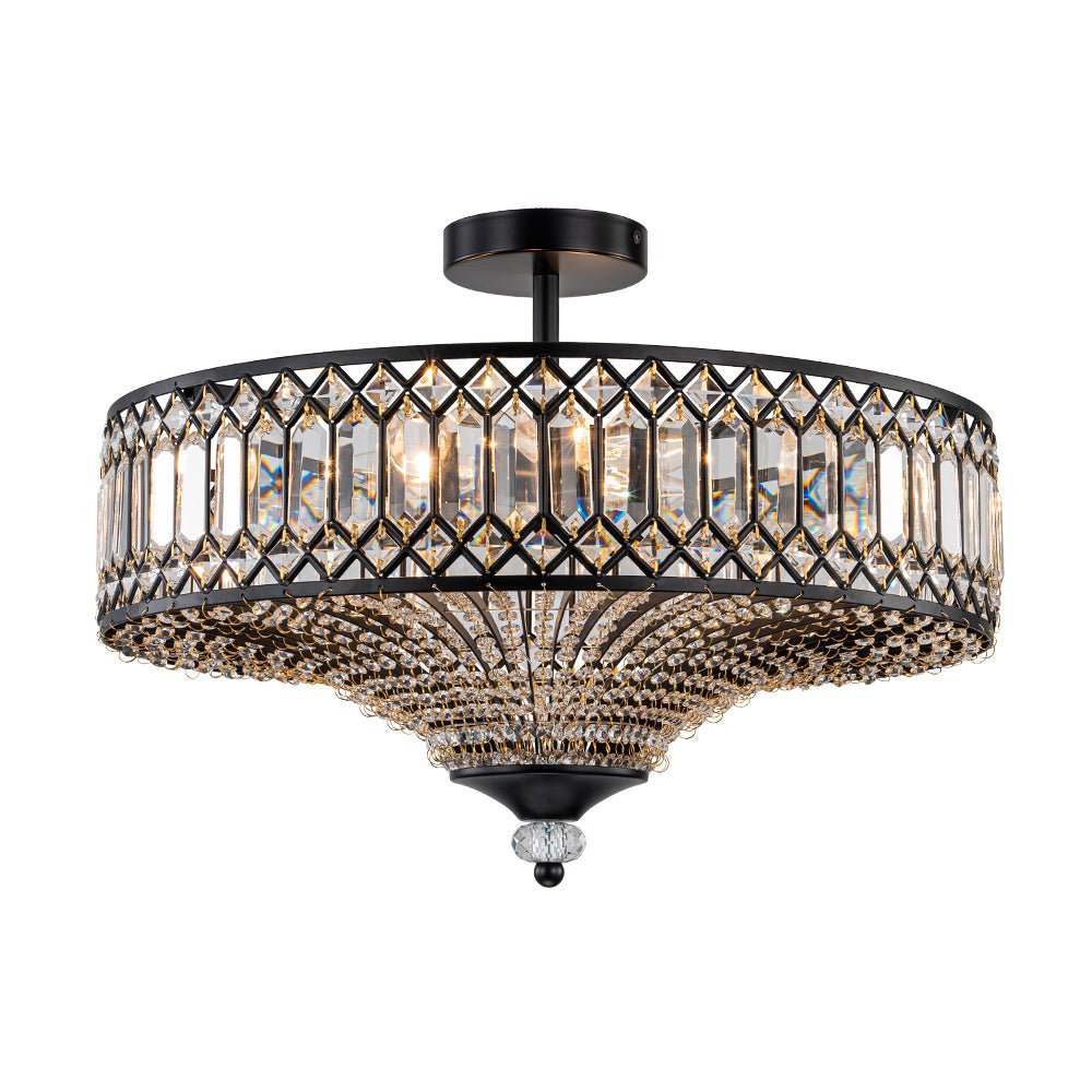 Plafonnier en cristal de luxe avec design tambour en laiton noir ou chrome – plafonnier glamour 50 cm | Restfield