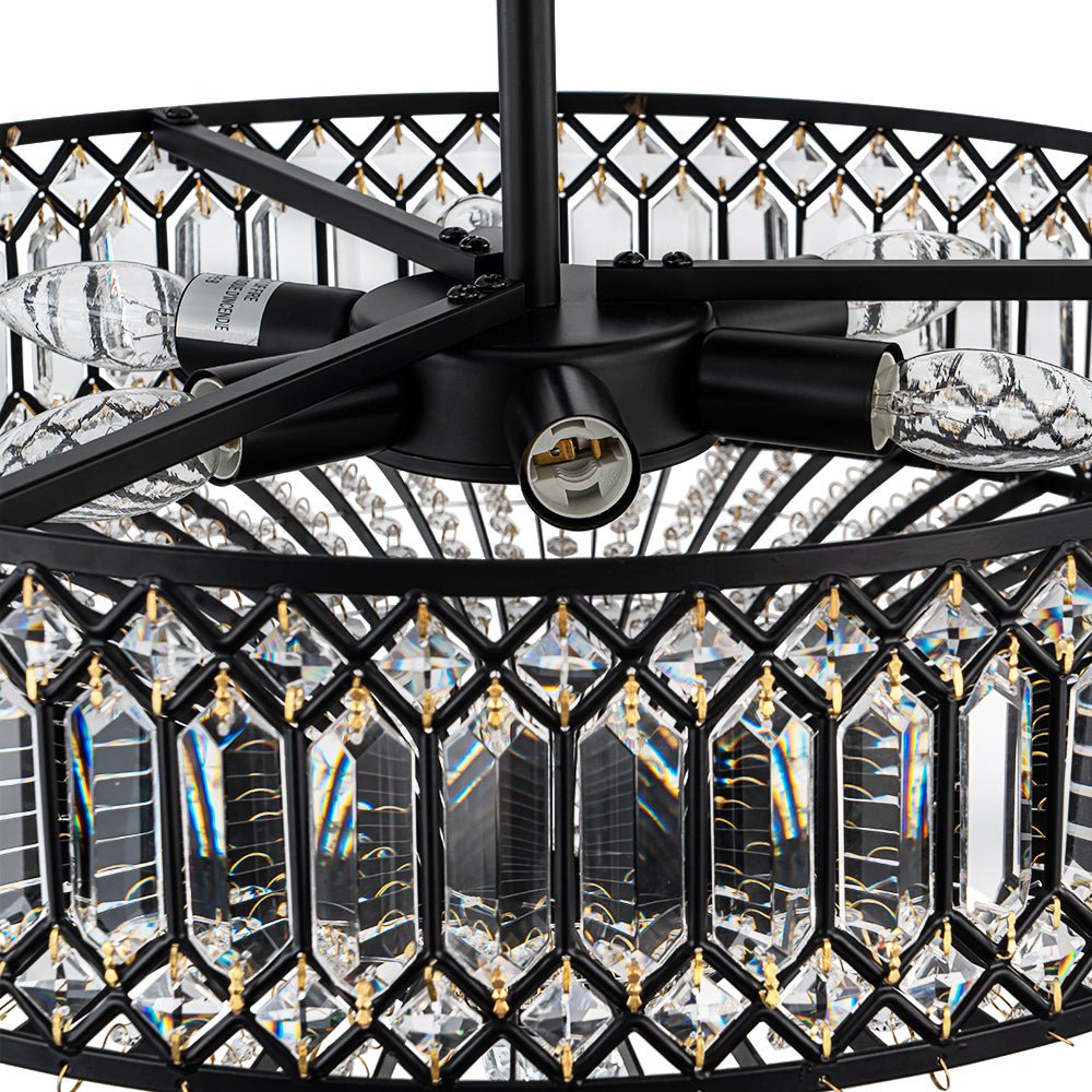Plafonnier en cristal de luxe avec design tambour en laiton noir ou chrome – plafonnier glamour 50 cm | Restfield