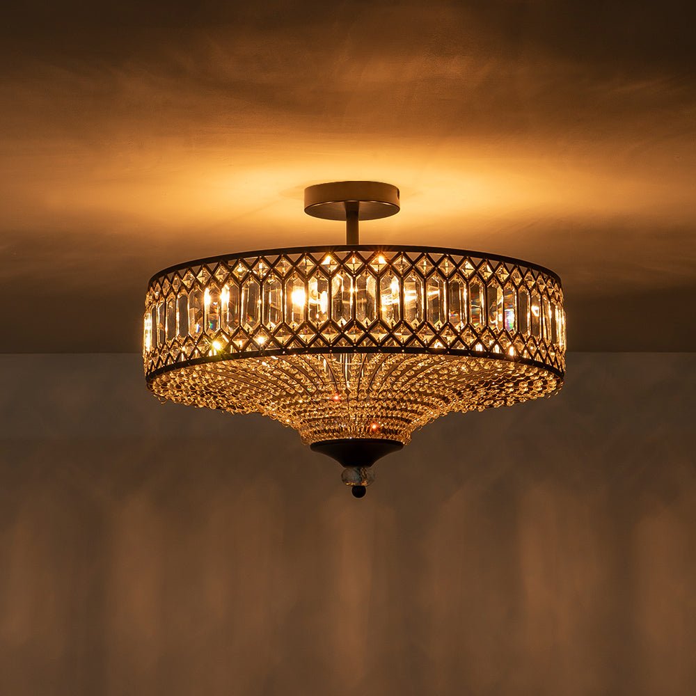 Plafonnier en cristal de luxe avec design tambour en laiton noir ou chrome – plafonnier glamour 50 cm | Restfield