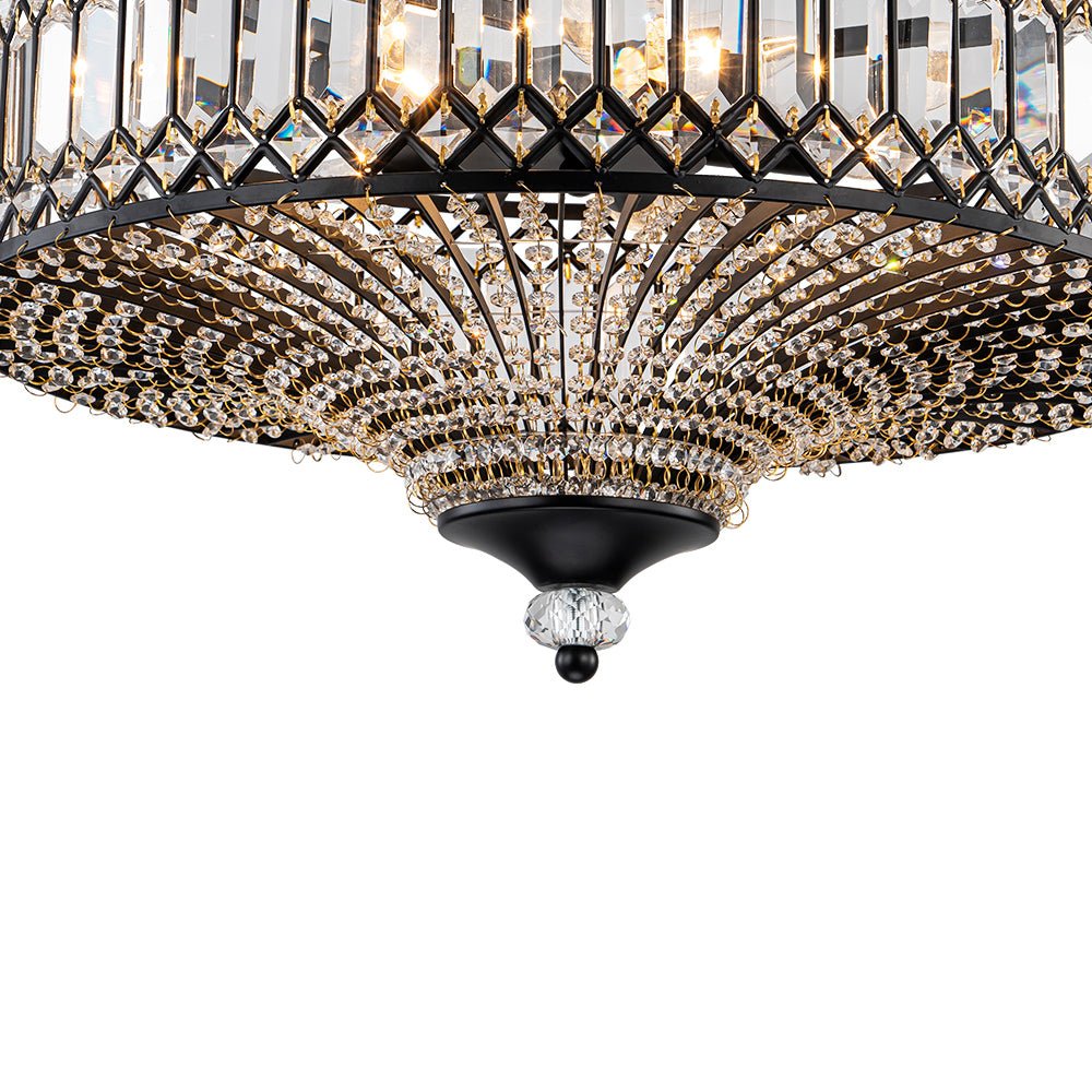 Plafonnier en cristal de luxe avec design tambour en laiton noir ou chrome – plafonnier glamour 50 cm | Restfield