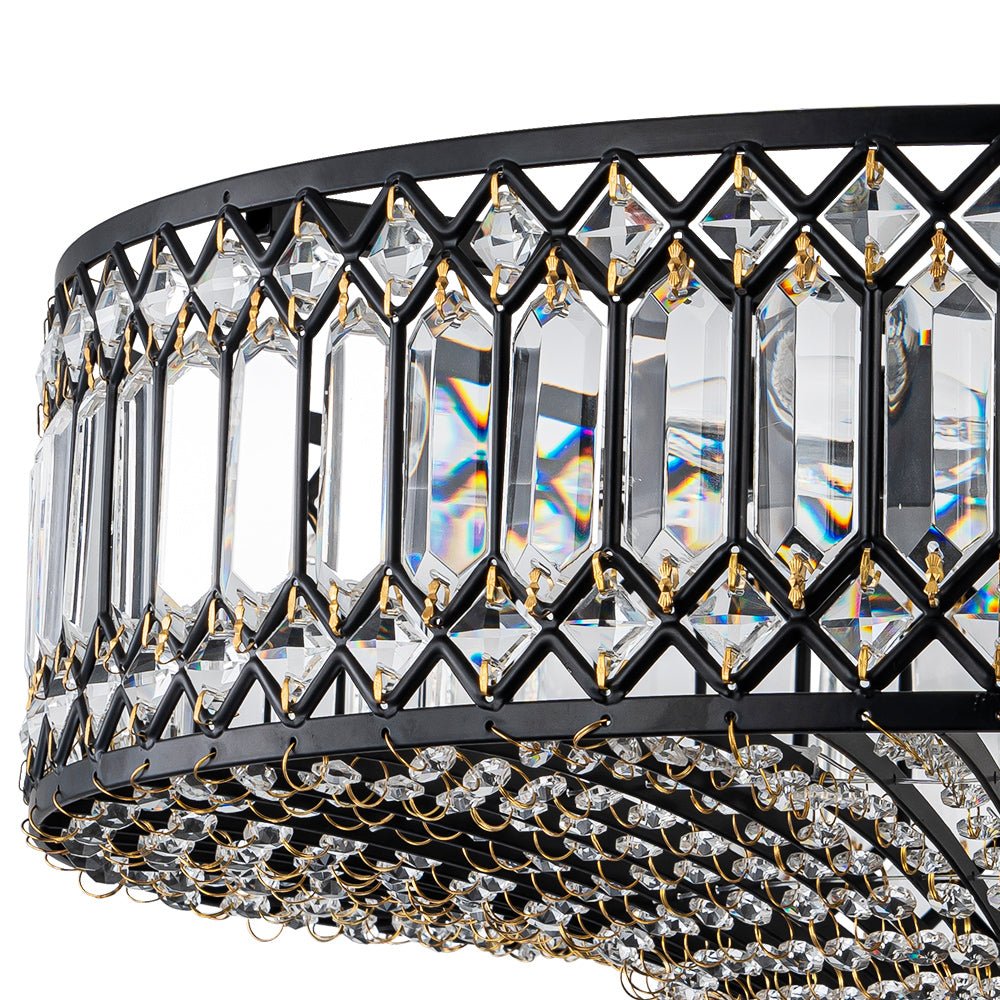 Plafonnier en cristal de luxe avec design tambour en laiton noir ou chrome – plafonnier glamour 50 cm | Restfield