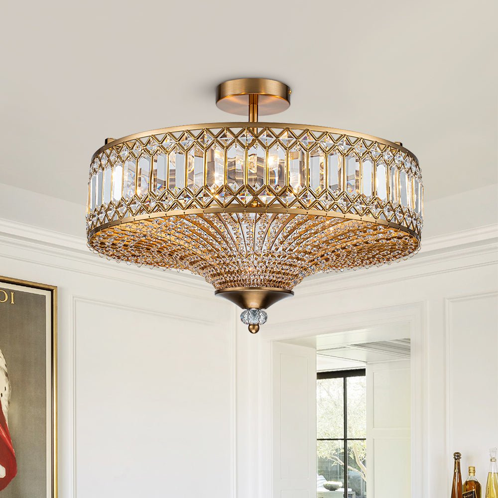 Plafonnier en cristal de luxe avec design tambour en laiton noir ou chrome – plafonnier glamour 50 cm | Restfield