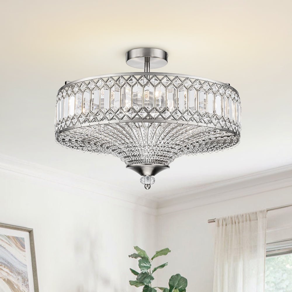 Plafonnier en cristal de luxe avec design tambour en laiton noir ou chrome – plafonnier glamour 50 cm | Restfield