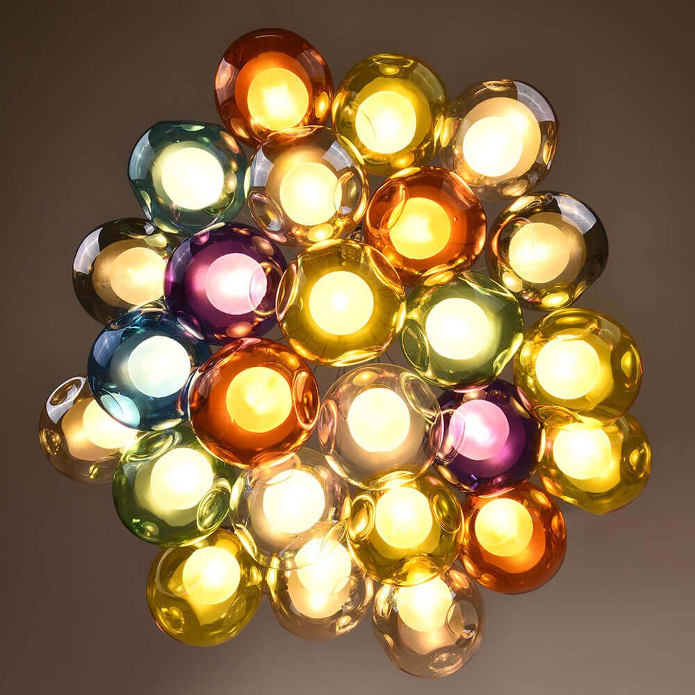 Moderne cluster hanglamp met multicolor glazen bollen – design kroonluchter met 12 19 25 of 50 lichtpunten | Sansoti