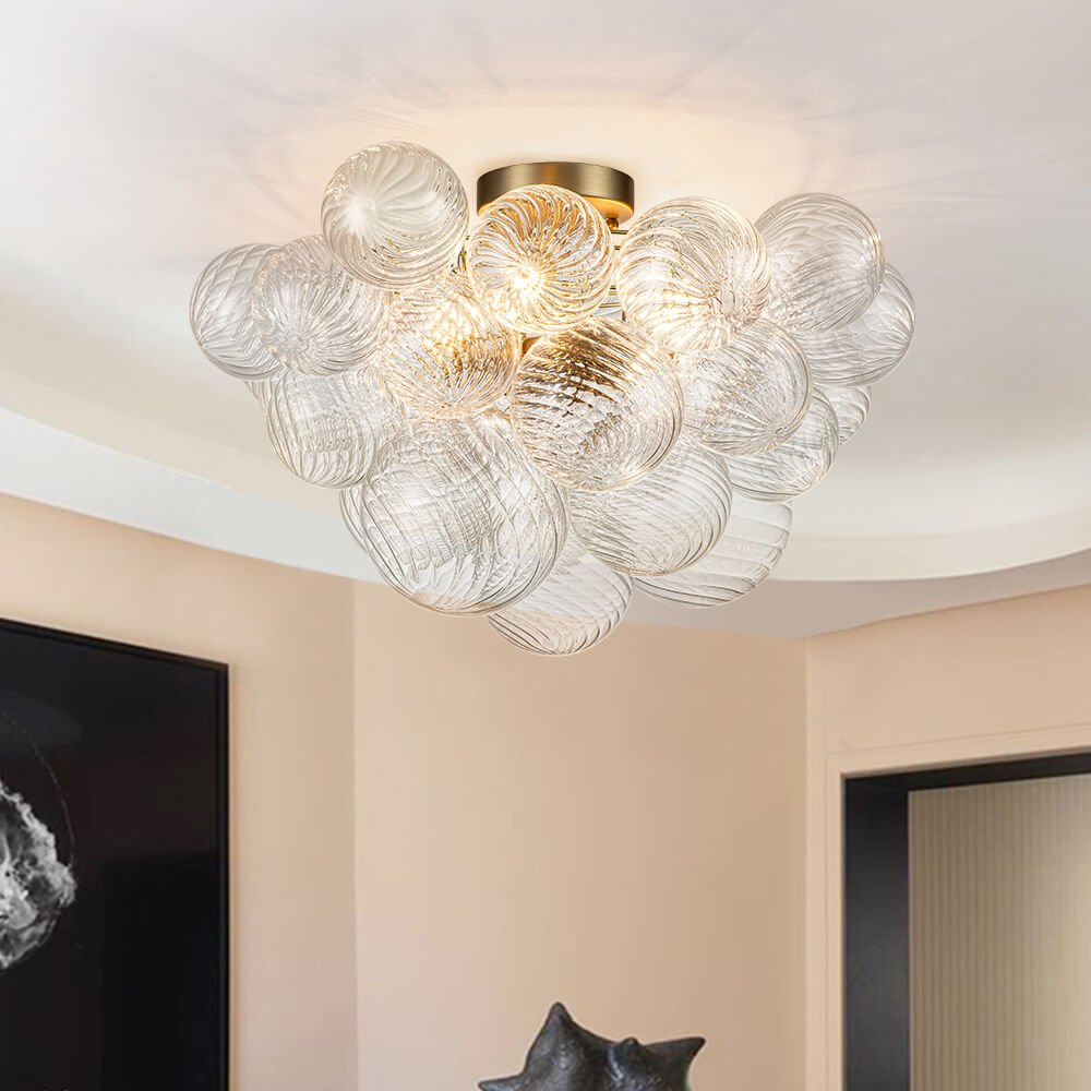 Deckenleuchte Glaskugeln Cluster 3-flammig Messing 53cm Bad Wohnzimmer Glamour