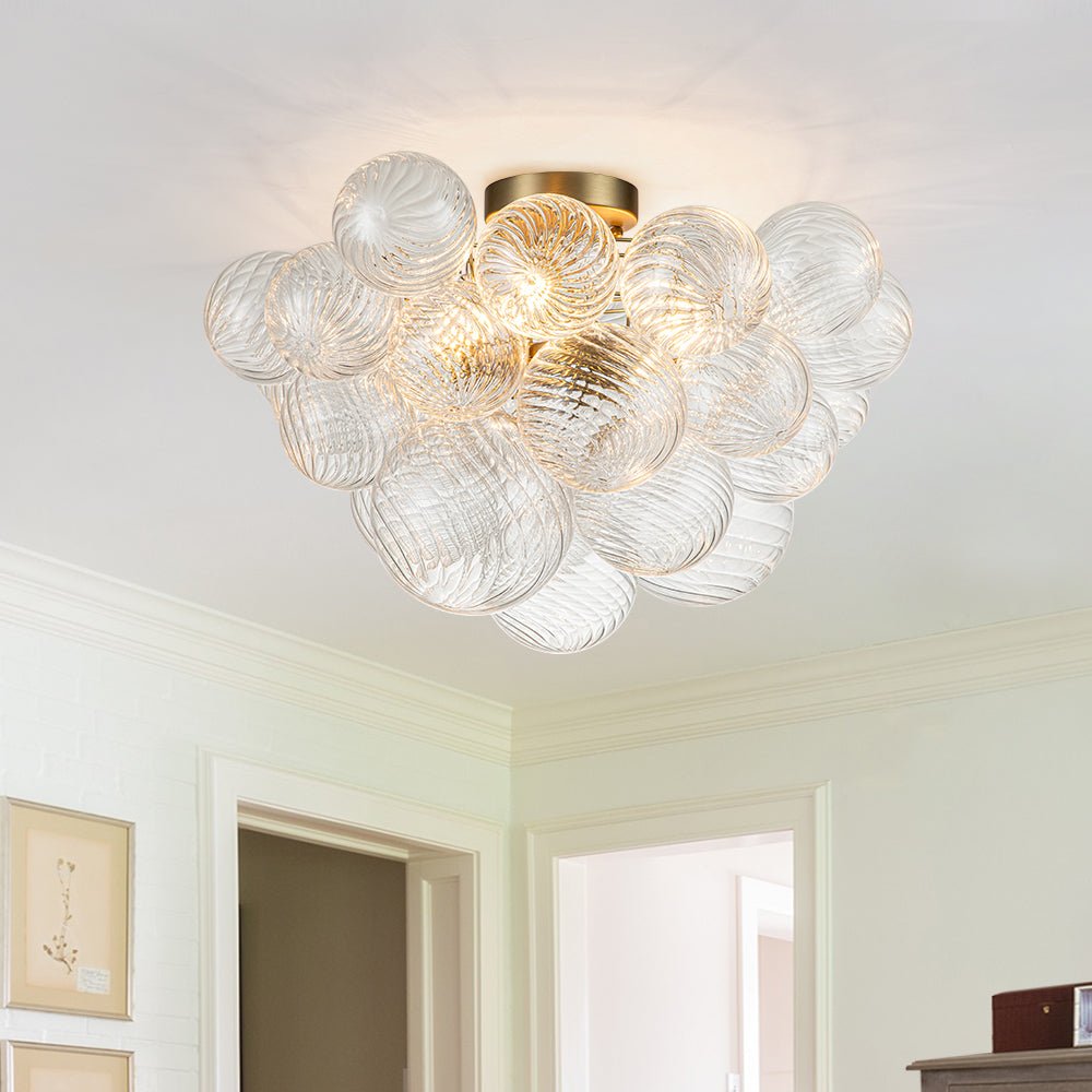 Deckenleuchte Glaskugeln Cluster 3-flammig Messing 53cm Bad Wohnzimmer Glamour