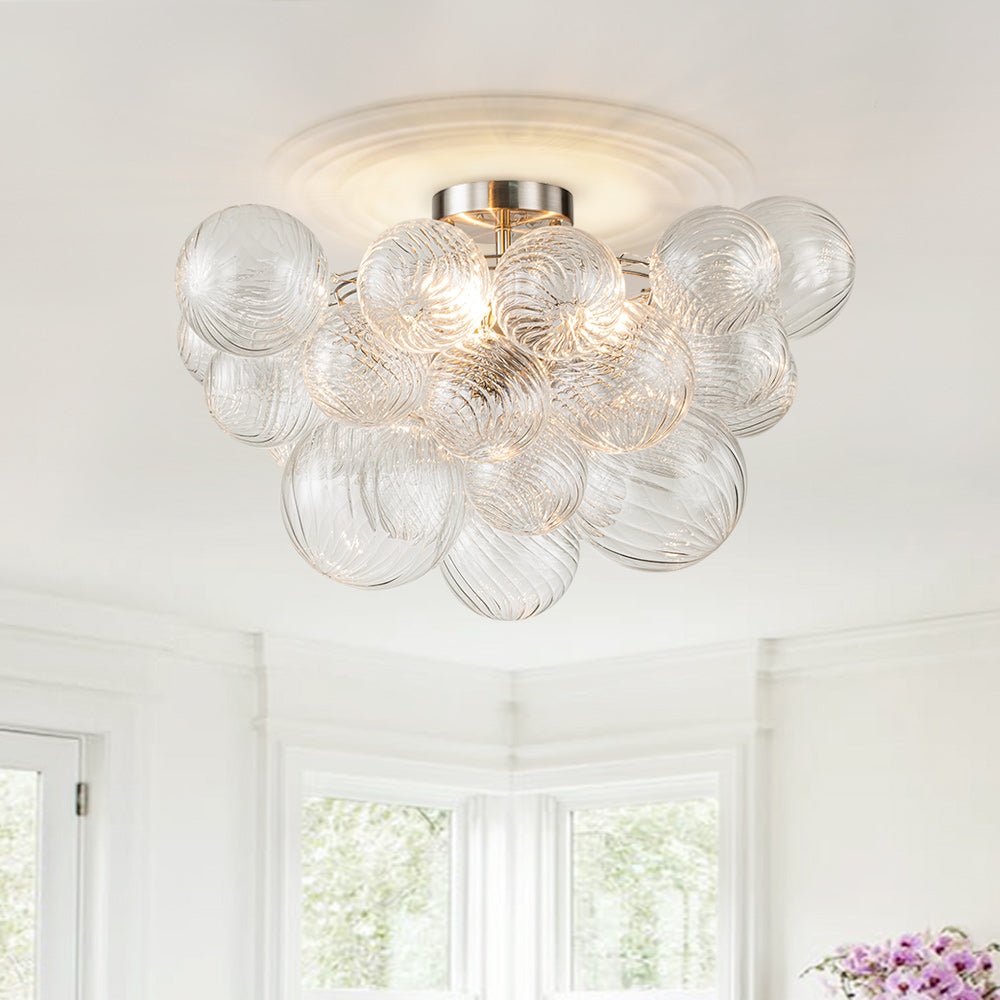 Deckenleuchte Glaskugeln Cluster 3-flammig Messing 53cm Bad Wohnzimmer Glamour