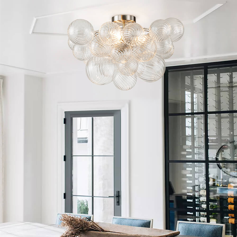 Deckenleuchte Glaskugeln Cluster 3-flammig Messing 53cm Bad Wohnzimmer Glamour