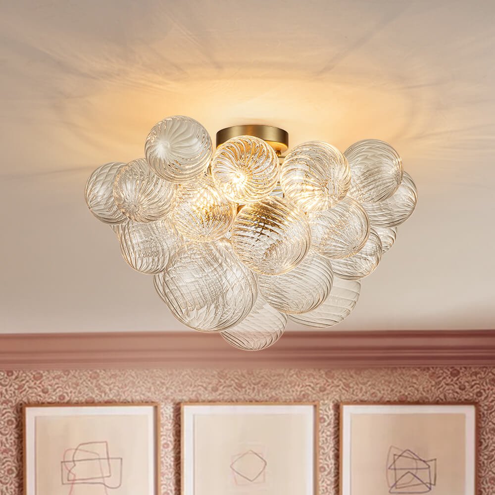 Deckenleuchte Glaskugeln Cluster 3-flammig Messing 53cm Bad Wohnzimmer Glamour