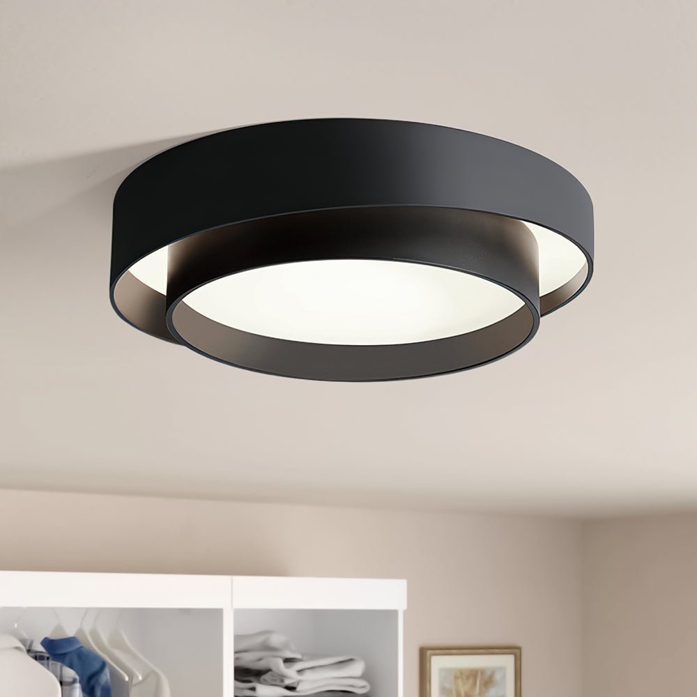 LED Deckenleuchte Rund Konzentrische Ringe Metall Weiß Grau Schwarz 39cm Modern