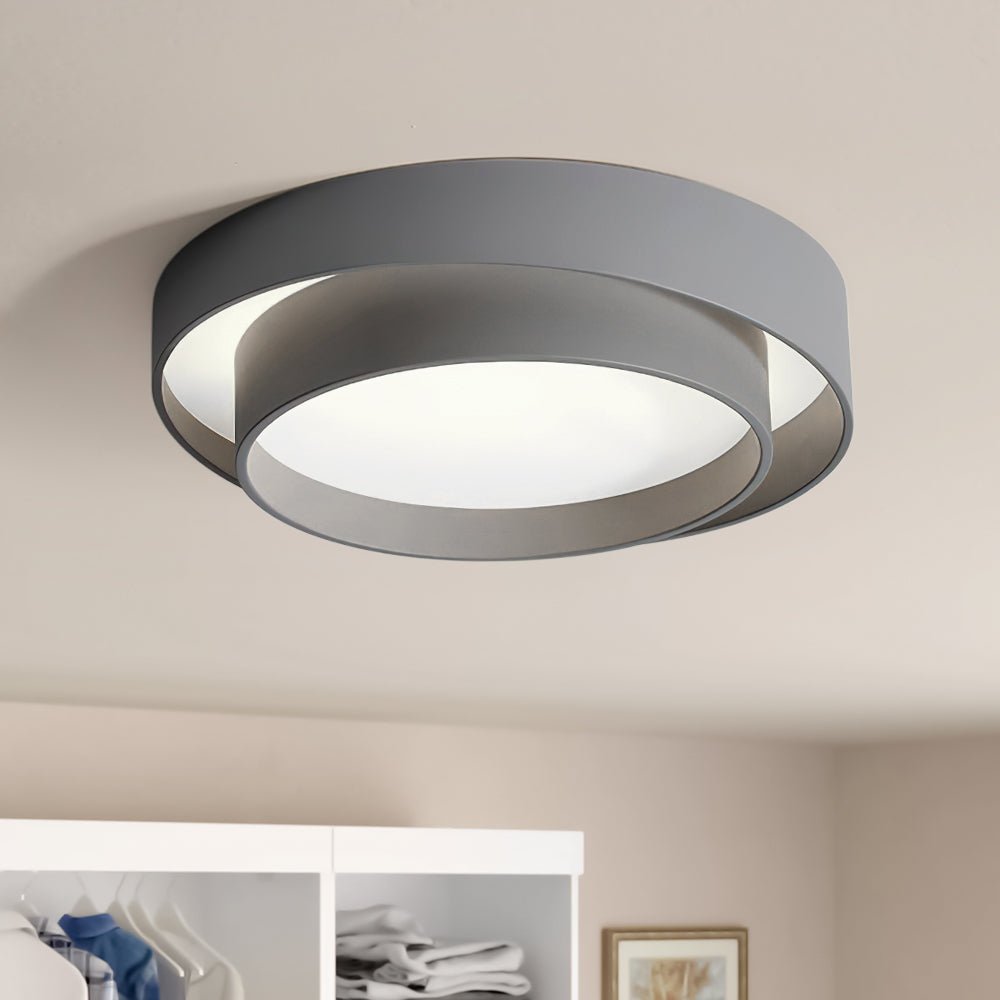 LED Deckenleuchte Rund Konzentrische Ringe Metall Weiß Grau Schwarz 39cm Modern