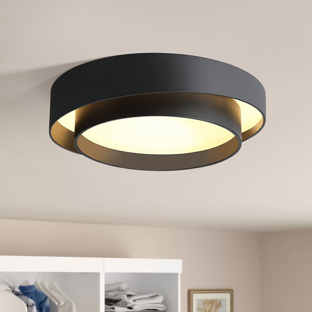 LED Deckenleuchte Rund Konzentrische Ringe Metall Weiß Grau Schwarz 39cm Modern