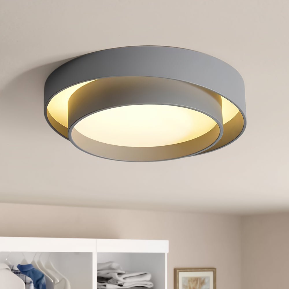 LED Deckenleuchte Rund Konzentrische Ringe Metall Weiß Grau Schwarz 39cm Modern
