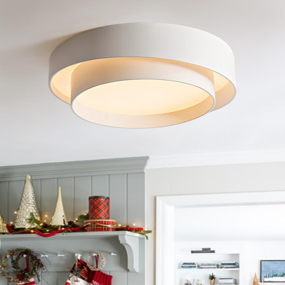 LED Deckenleuchte Rund Konzentrische Ringe Metall Weiß Grau Schwarz 39cm Modern