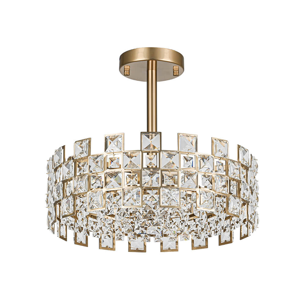 Deckenleuchte Kristall Trommel 4-flammig Chrom Messing Dimmbar 38cm Wohnzimmer Glamour