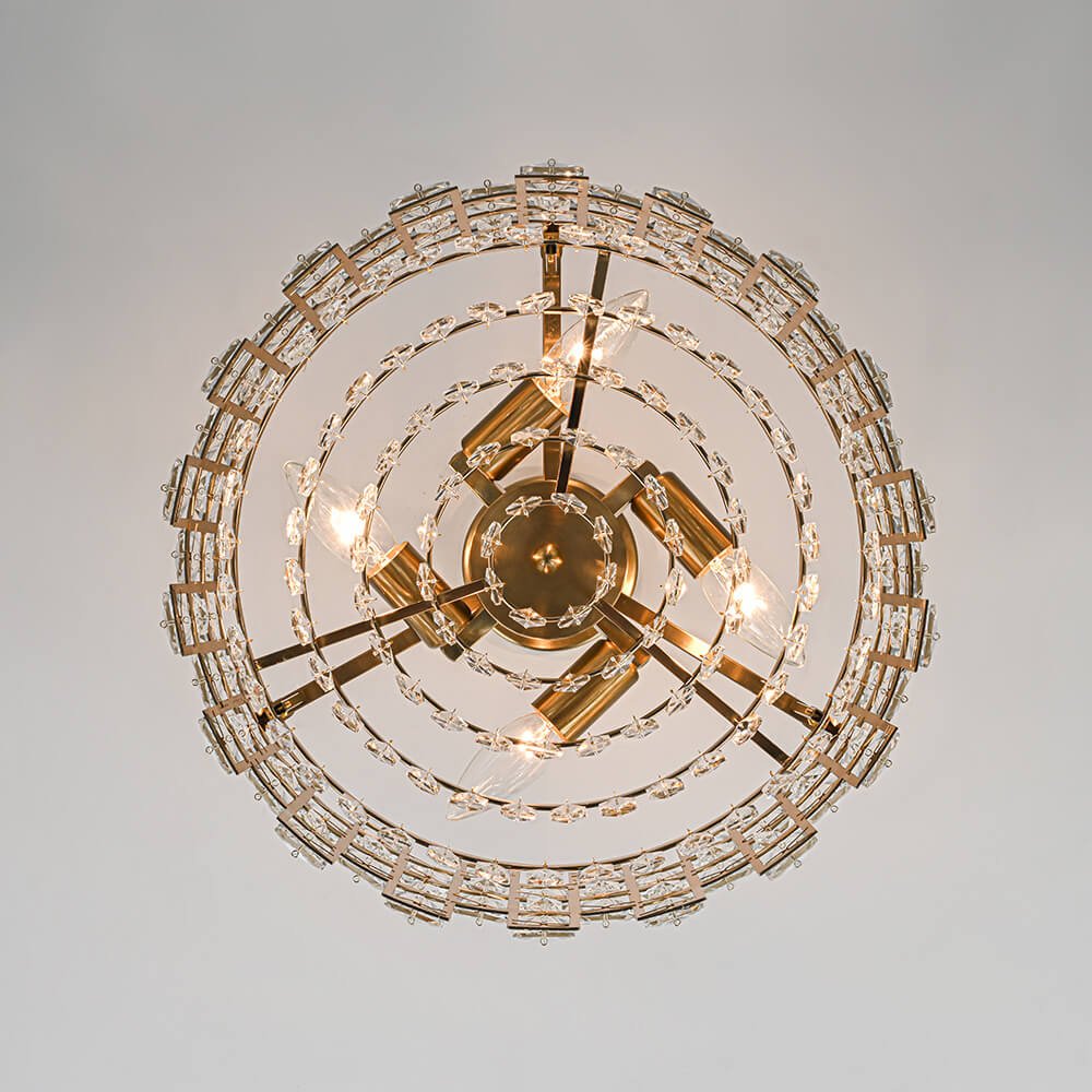 Deckenleuchte Kristall Trommel 4-flammig Chrom Messing Dimmbar 38cm Wohnzimmer Glamour