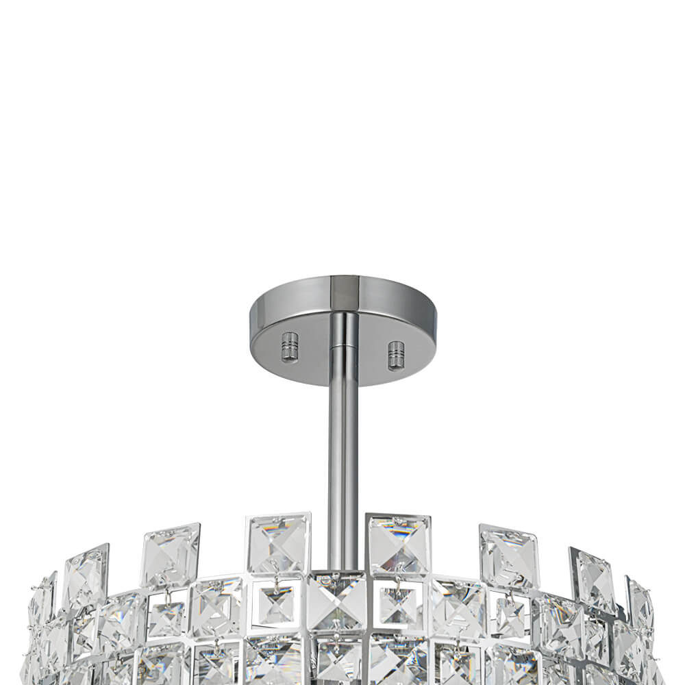 Deckenleuchte Kristall Trommel 4-flammig Chrom Messing Dimmbar 38cm Wohnzimmer Glamour