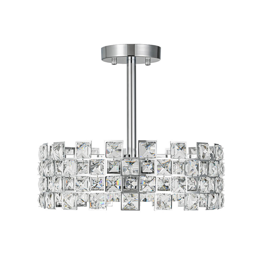 Deckenleuchte Kristall Trommel 4-flammig Chrom Messing Dimmbar 38cm Wohnzimmer Glamour
