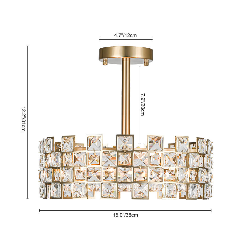 Deckenleuchte Kristall Trommel 4-flammig Chrom Messing Dimmbar 38cm Wohnzimmer Glamour