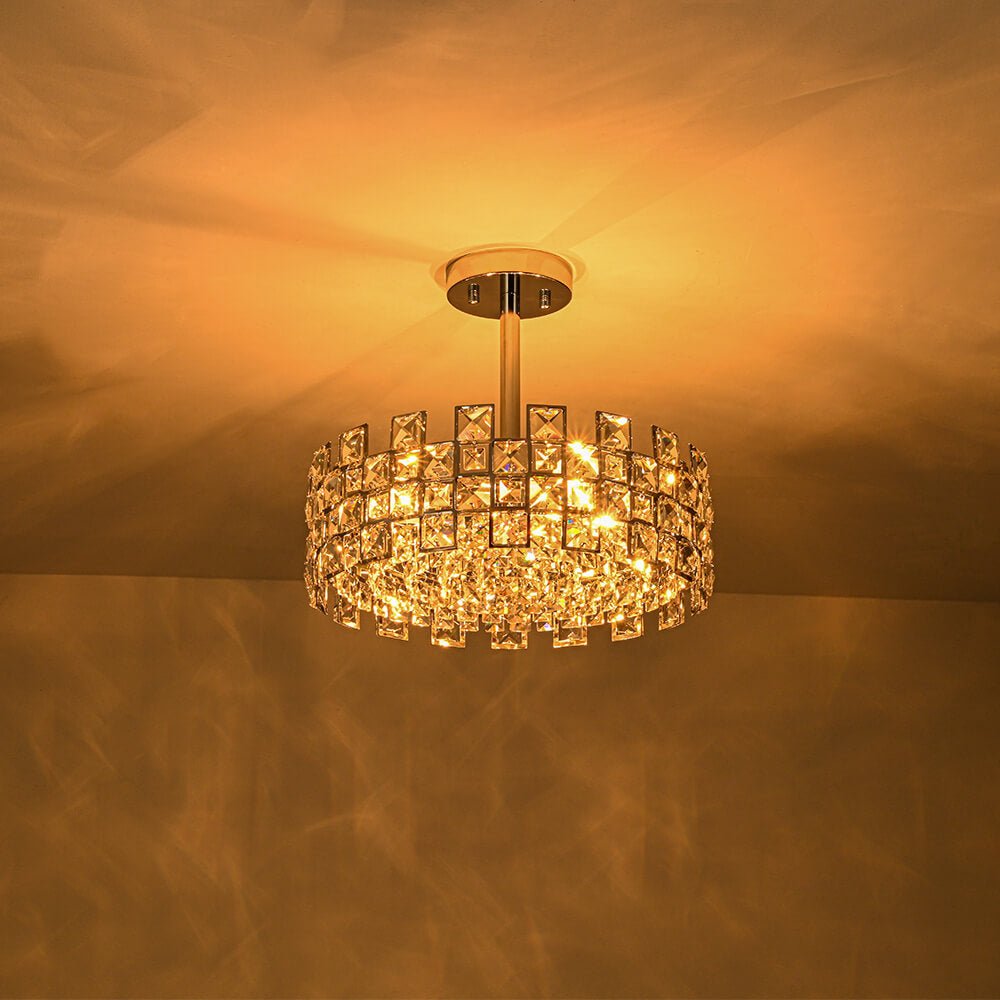 Deckenleuchte Kristall Trommel 4-flammig Chrom Messing Dimmbar 38cm Wohnzimmer Glamour
