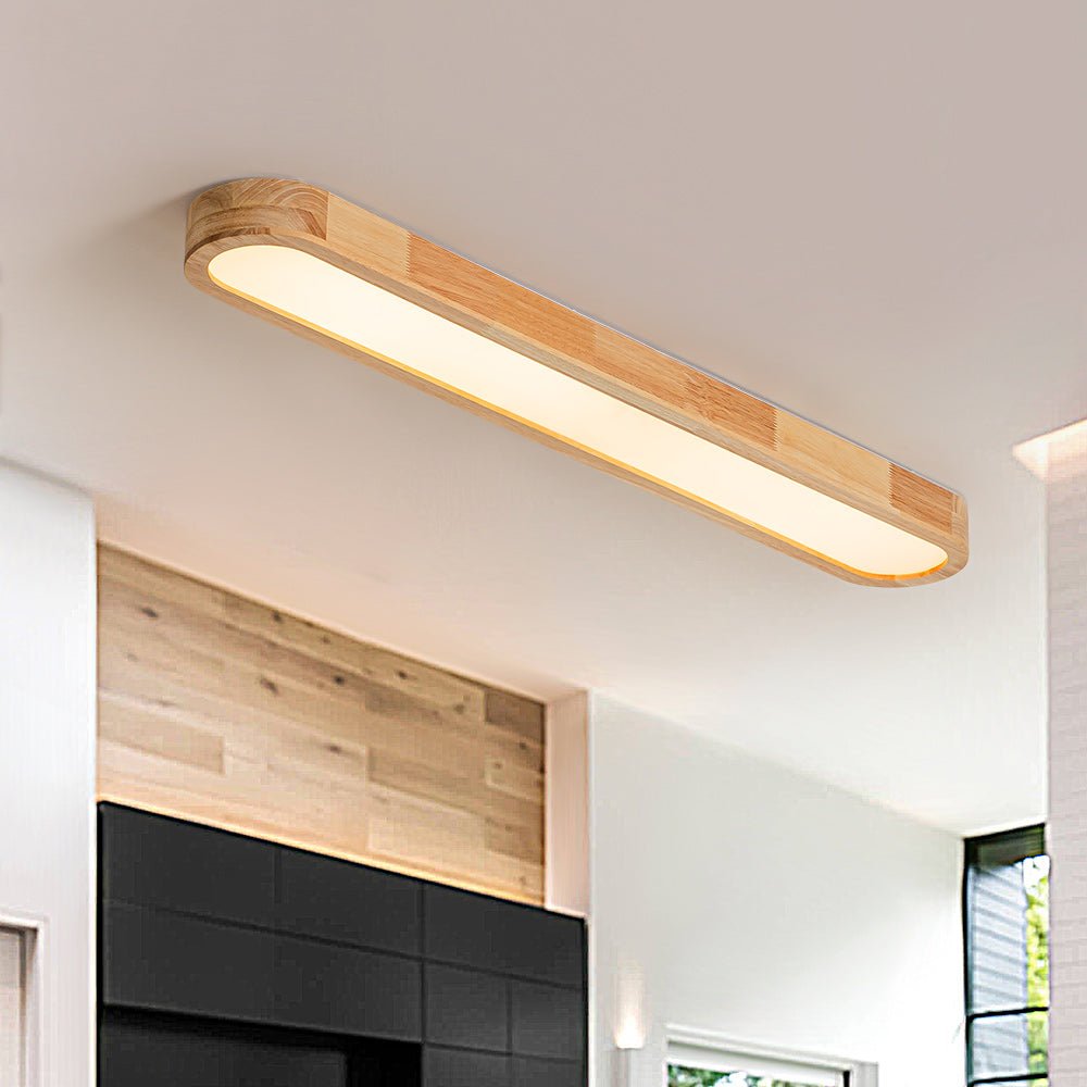 Deckenleuchte Oval LED Holzoptik Dimmbar Fernbedienung 95cm Küche Wohnzimmer Modern