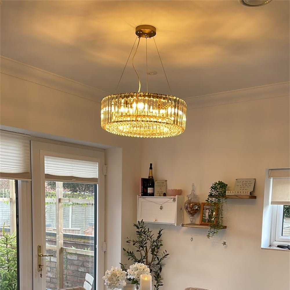 Kristallen Kroonluchter Rond 6-Lichts Metaal Chroom Zwart Messing 50cm Plafondlamp | Sansoti