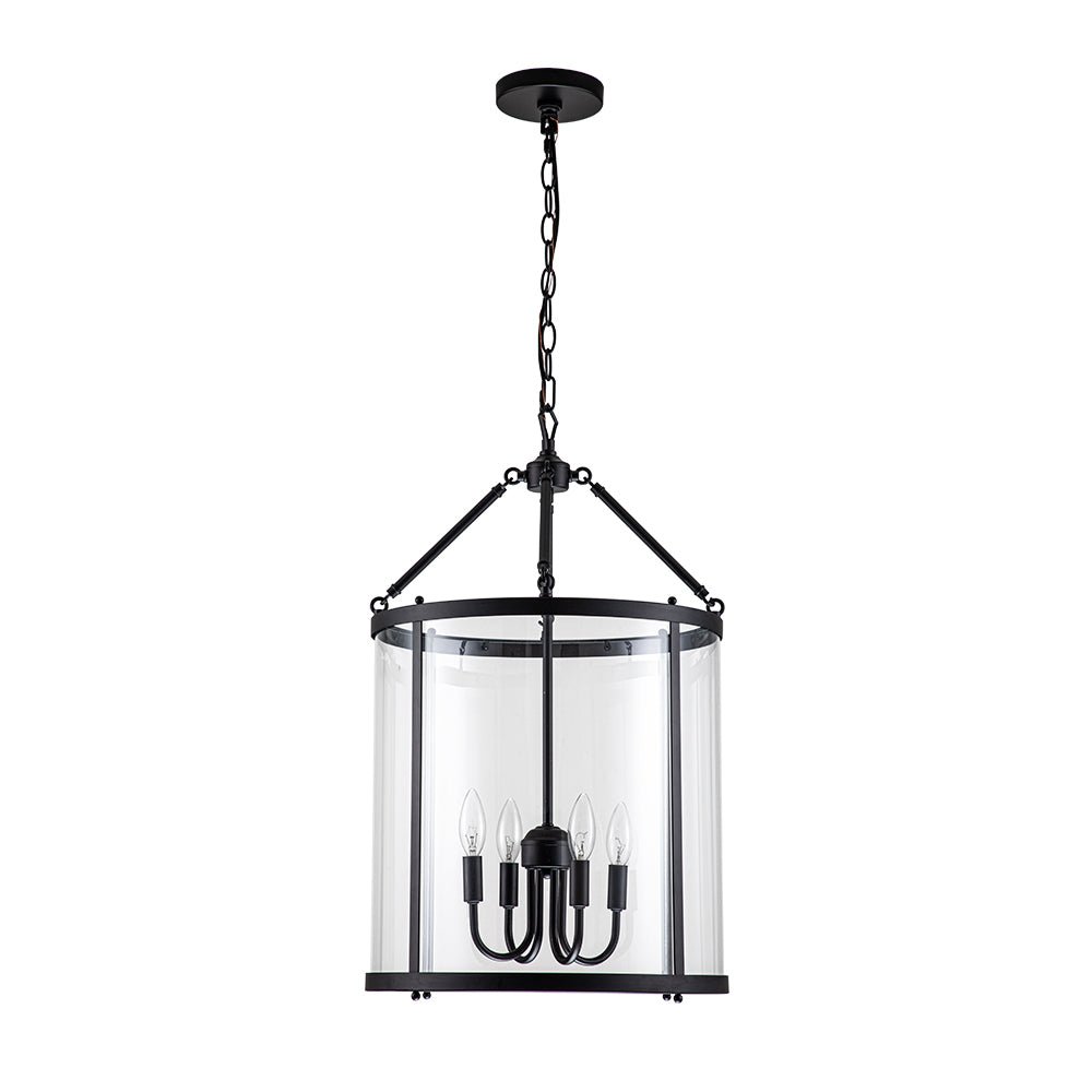 Hängelampe Laterne Zylinder Glas 4-flammig Schwarz Chrom 45cm Esszimmer Kücheninsel Dimmbar