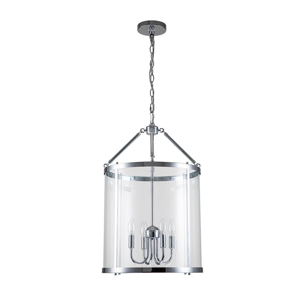 Hängelampe Laterne Zylinder Glas 4-flammig Schwarz Chrom 45cm Esszimmer Kücheninsel Dimmbar