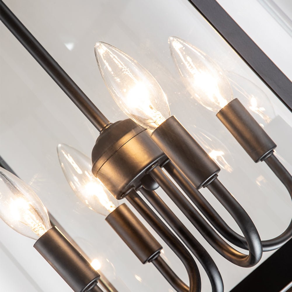 Hängelampe Laterne Zylinder Glas 4-flammig Schwarz Chrom 45cm Esszimmer Kücheninsel Dimmbar