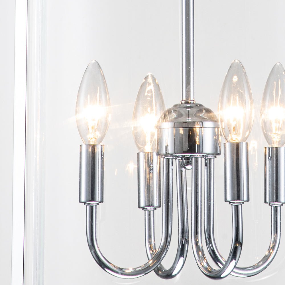 Hängelampe Laterne Zylinder Glas 4-flammig Schwarz Chrom 45cm Esszimmer Kücheninsel Dimmbar