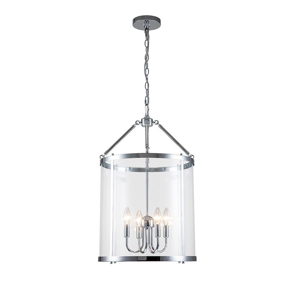 Hängelampe Laterne Zylinder Glas 4-flammig Schwarz Chrom 45cm Esszimmer Kücheninsel Dimmbar