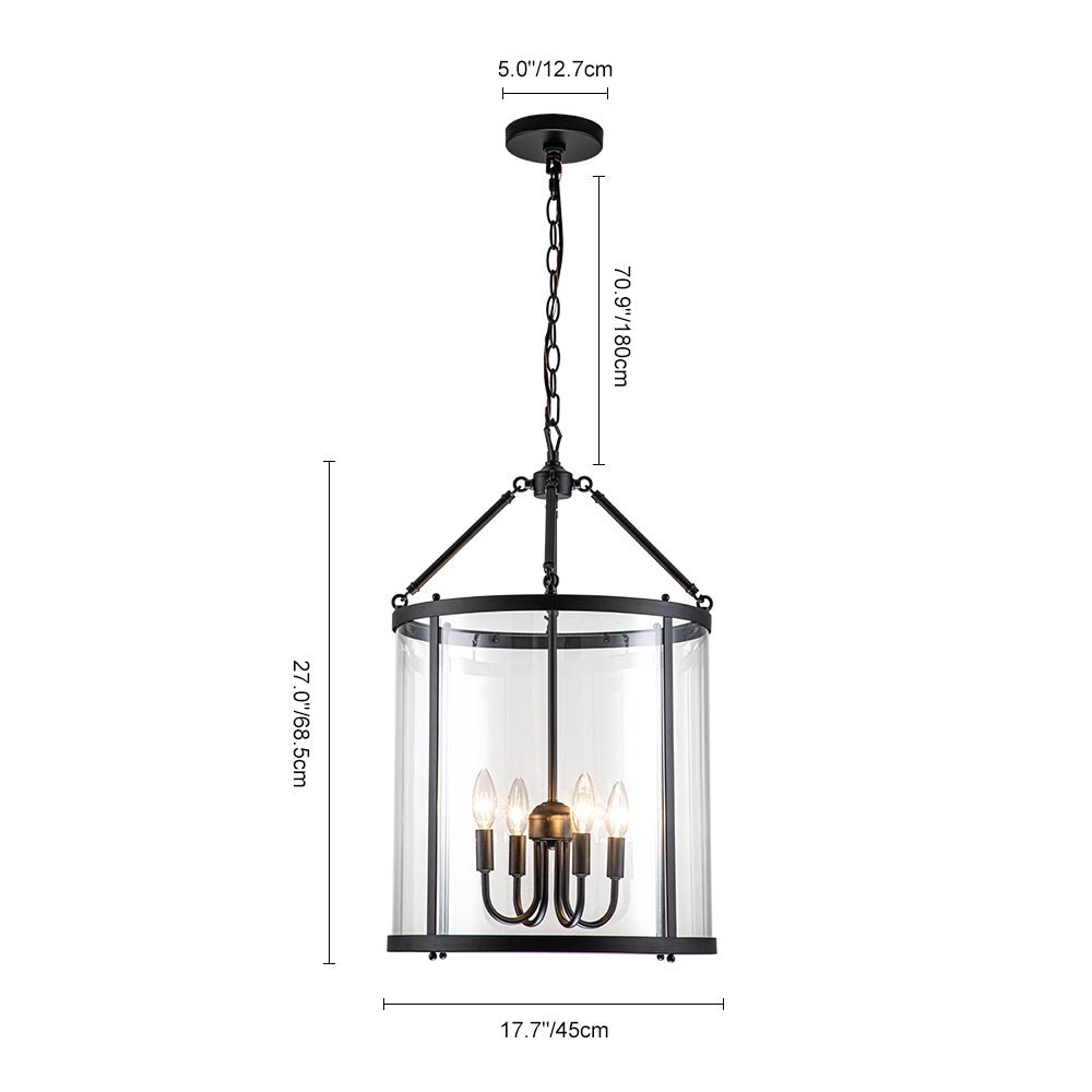 Hängelampe Laterne Zylinder Glas 4-flammig Schwarz Chrom 45cm Esszimmer Kücheninsel Dimmbar