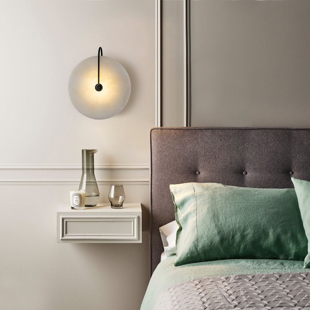 Applique murale marbre ronde LED 5W noir blanc 25cm Chambre Hall Salon Mid-Century