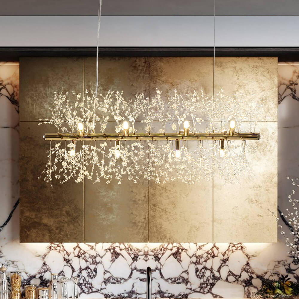 Luxuriöse lineare Kristall-Pendelleuchte mit 12 Lichtpunkten in Gold oder Chrom – moderne Inselbeleuchtung 92 cm | Restfield