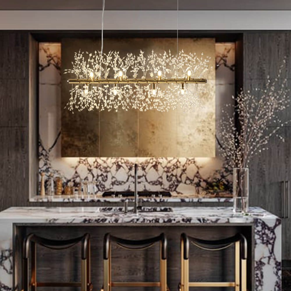 Luxuriöse lineare Kristall-Pendelleuchte mit 12 Lichtpunkten in Gold oder Chrom – moderne Inselbeleuchtung 92 cm | Restfield