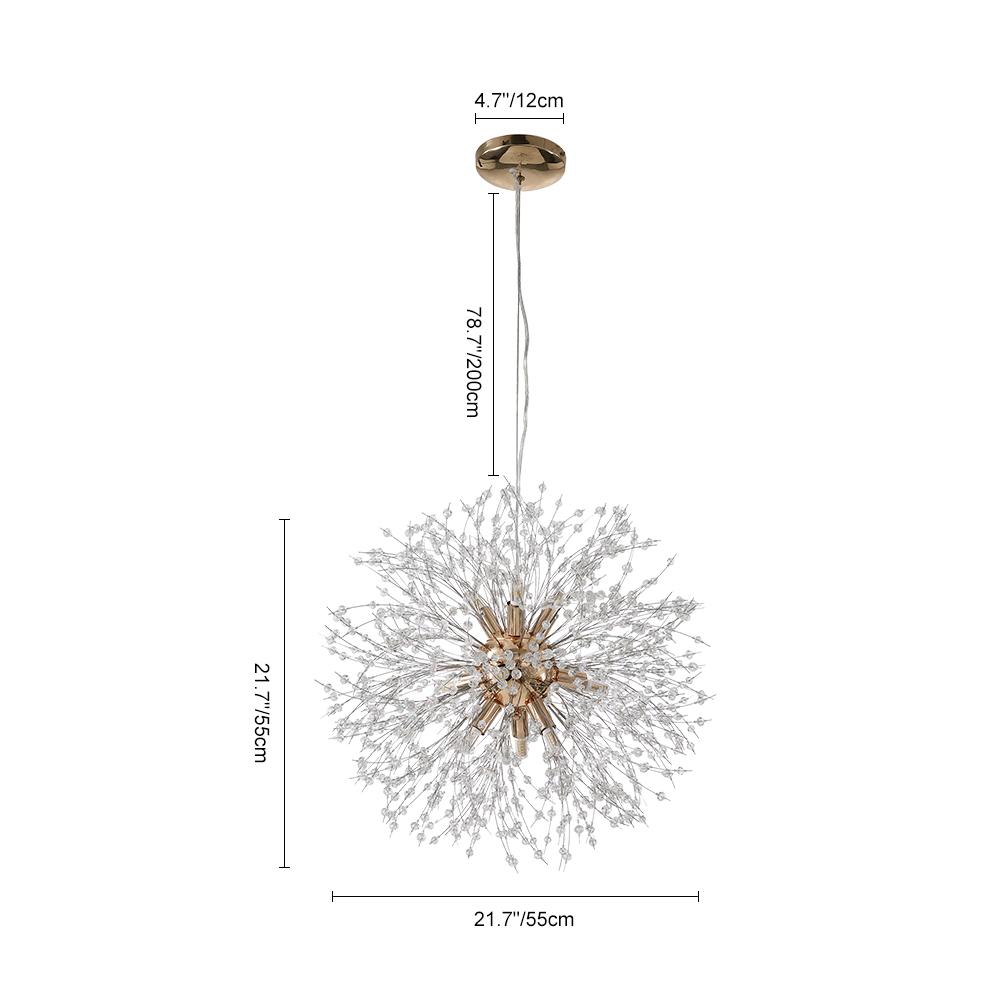 Sputnik Kronleuchter Löwenzahn Metall Gold Chrom 12/16 Lichter 60cm Deckenleuchte Modern