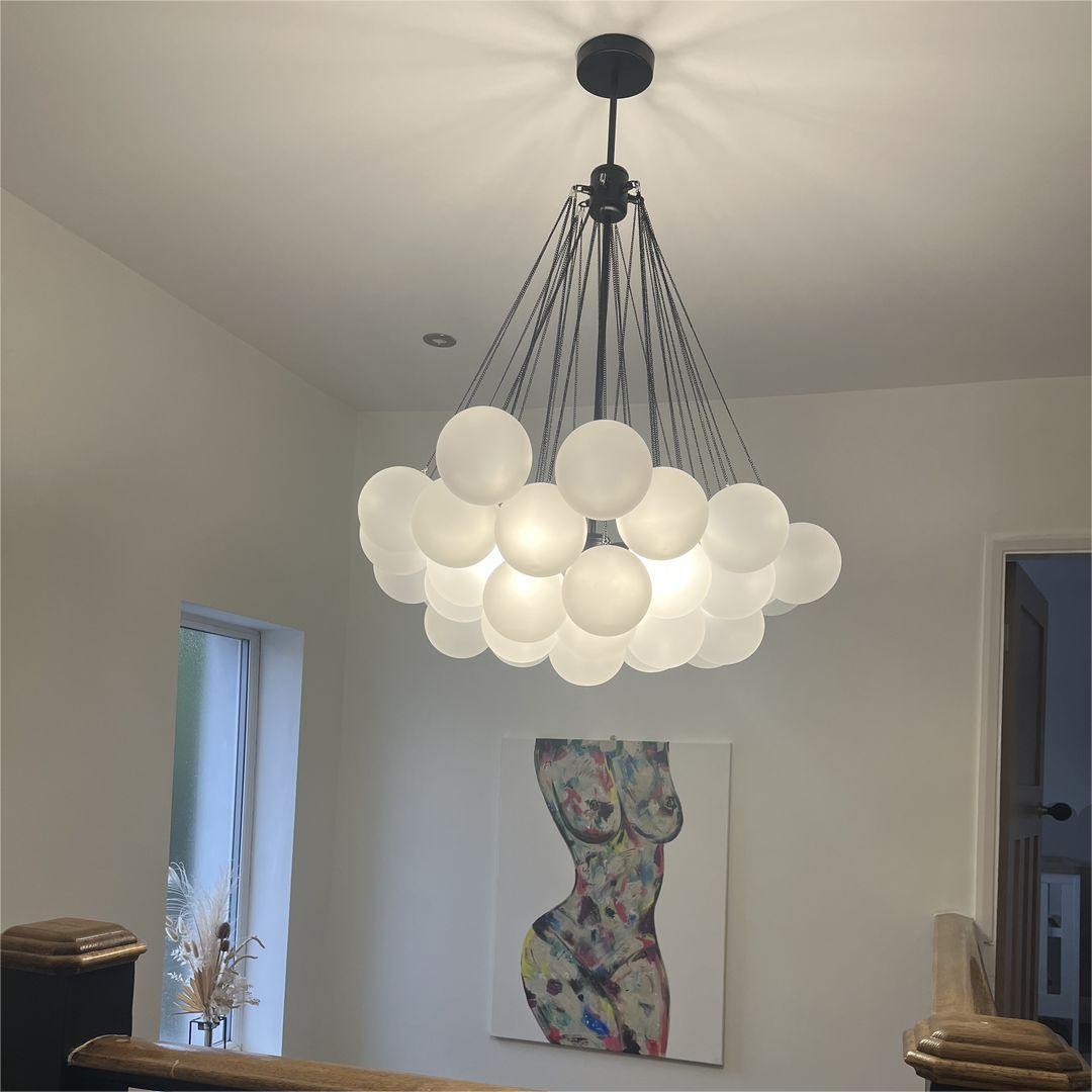Moderne cluster hanglamp met glazen bubbels in zwart of messing – 3 lichts design kroonluchter 40 of 80 cm | Sansoti