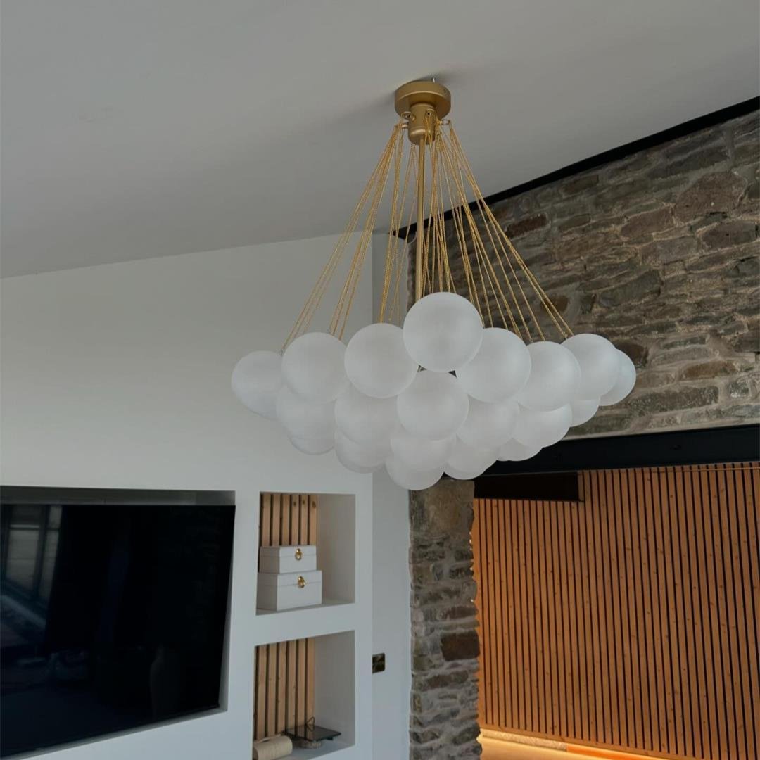 Moderne cluster hanglamp met glazen bubbels in zwart of messing – 3 lichts design kroonluchter 40 of 80 cm | Sansoti